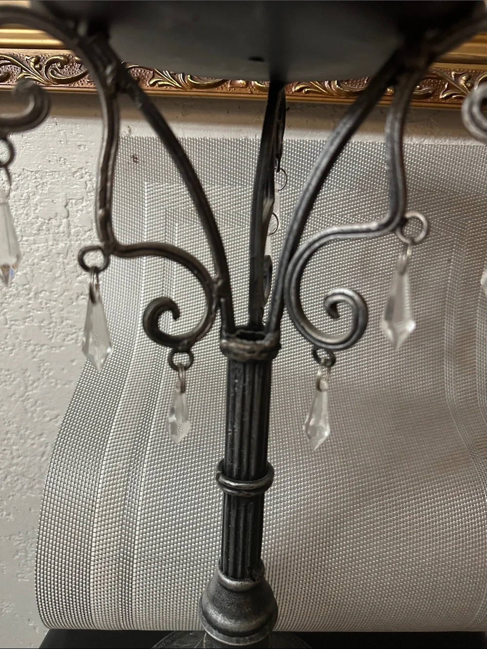 Antique Black Metal Candle Holder with Clear Crystal Drops